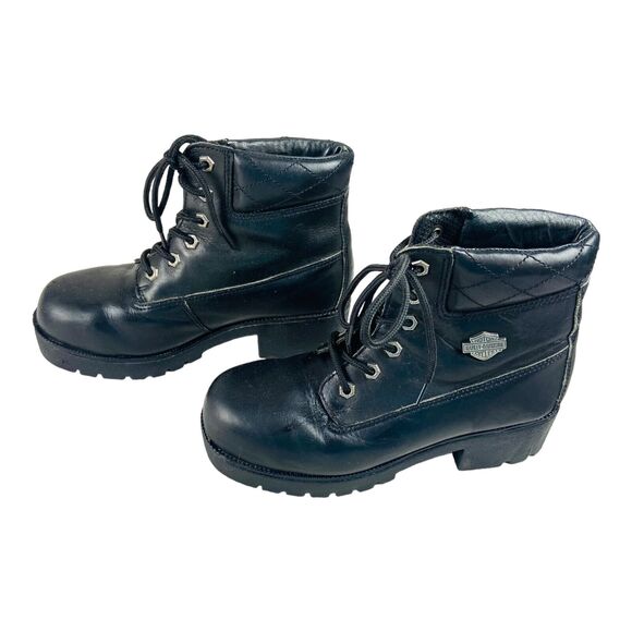 HARLEY DAVIDSON Leather Biker Boot Lace-Up Oil Resistant WMNS Sz 7.5 82034 Rare - Picture 4 of 8